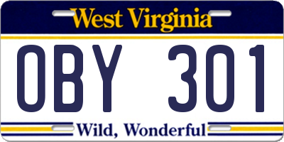 WV license plate OBY301