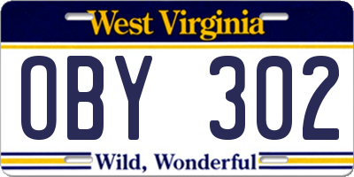 WV license plate OBY302