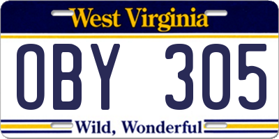 WV license plate OBY305