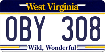 WV license plate OBY308