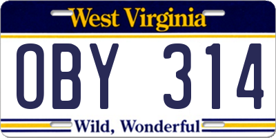 WV license plate OBY314