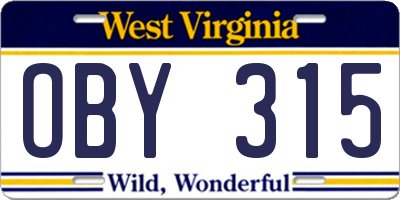 WV license plate OBY315
