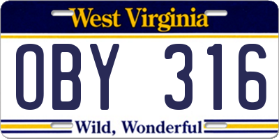 WV license plate OBY316
