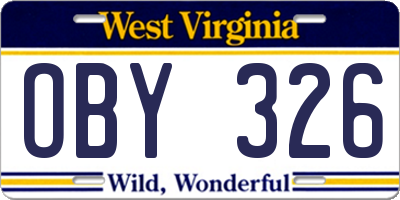 WV license plate OBY326