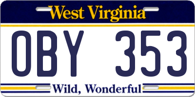 WV license plate OBY353