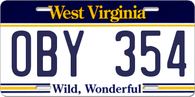 WV license plate OBY354