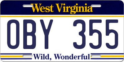 WV license plate OBY355
