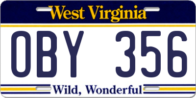 WV license plate OBY356