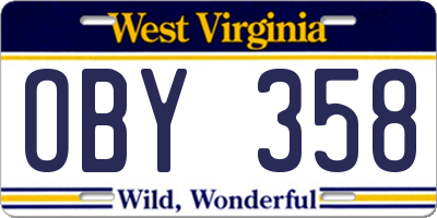 WV license plate OBY358