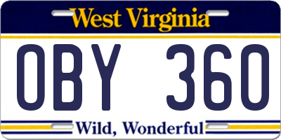 WV license plate OBY360