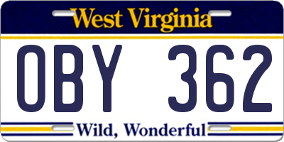 WV license plate OBY362
