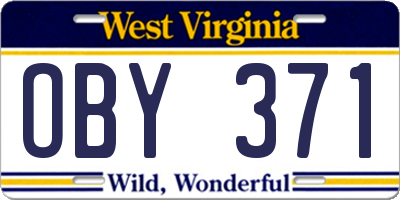 WV license plate OBY371