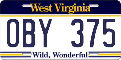 WV license plate OBY375