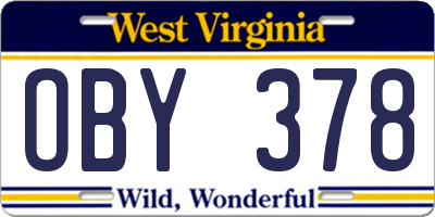 WV license plate OBY378