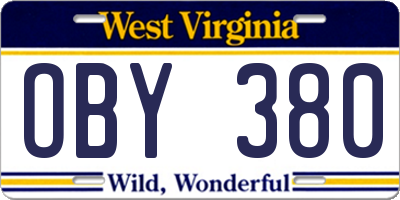 WV license plate OBY380