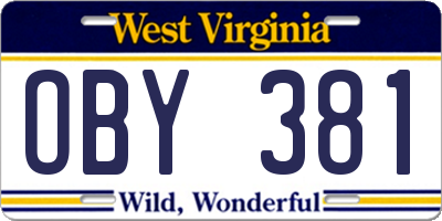 WV license plate OBY381