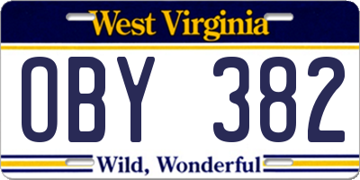 WV license plate OBY382