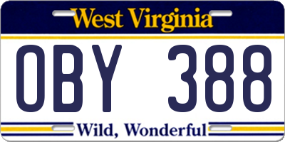 WV license plate OBY388