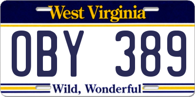 WV license plate OBY389