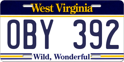 WV license plate OBY392