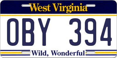 WV license plate OBY394