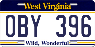 WV license plate OBY396