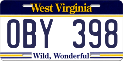 WV license plate OBY398