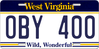 WV license plate OBY400