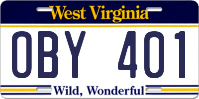 WV license plate OBY401
