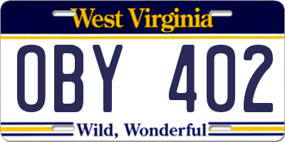 WV license plate OBY402