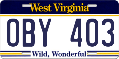 WV license plate OBY403