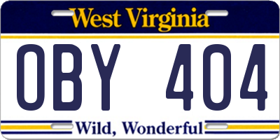 WV license plate OBY404