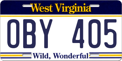WV license plate OBY405