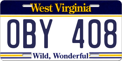 WV license plate OBY408