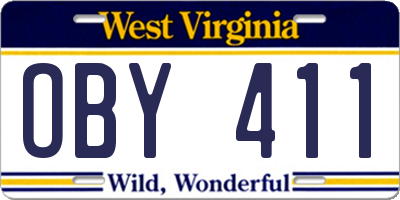 WV license plate OBY411