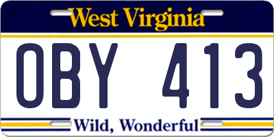 WV license plate OBY413