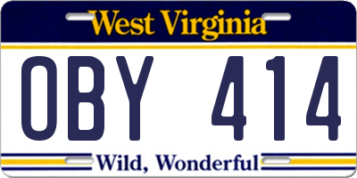 WV license plate OBY414