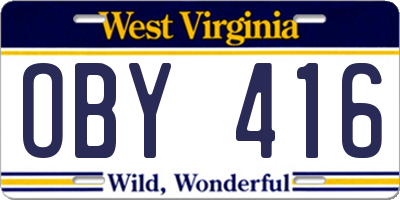 WV license plate OBY416