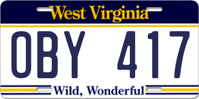 WV license plate OBY417