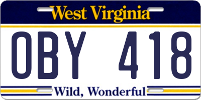 WV license plate OBY418