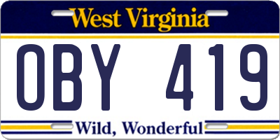 WV license plate OBY419