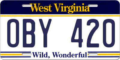 WV license plate OBY420