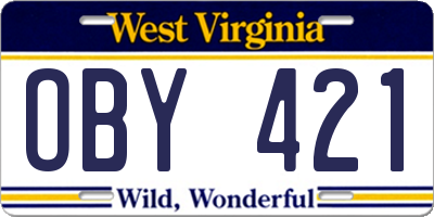 WV license plate OBY421