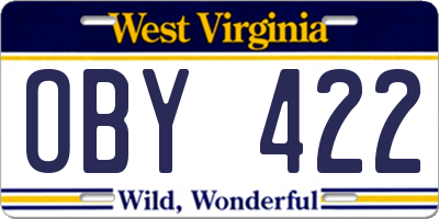 WV license plate OBY422