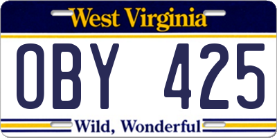 WV license plate OBY425
