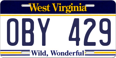 WV license plate OBY429