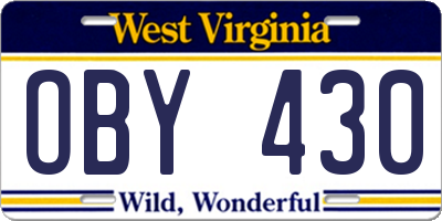 WV license plate OBY430