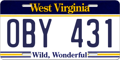 WV license plate OBY431
