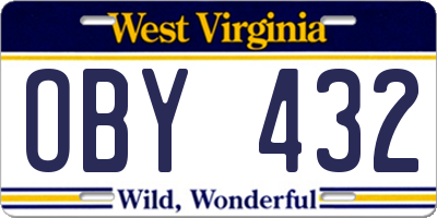 WV license plate OBY432