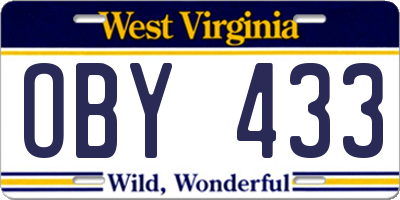 WV license plate OBY433